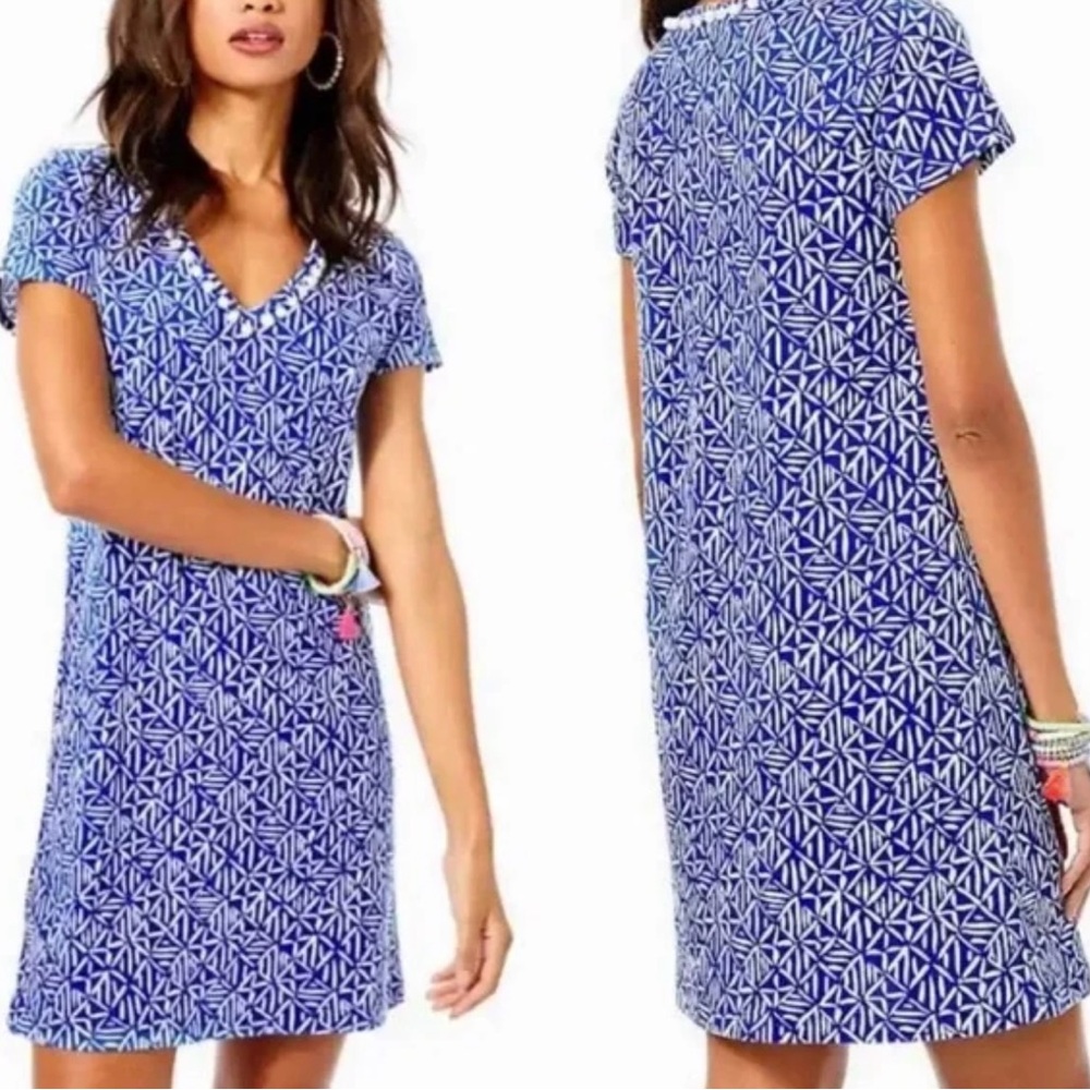 Lilly Pulitzer Blue and White Geometric Cotton Dress